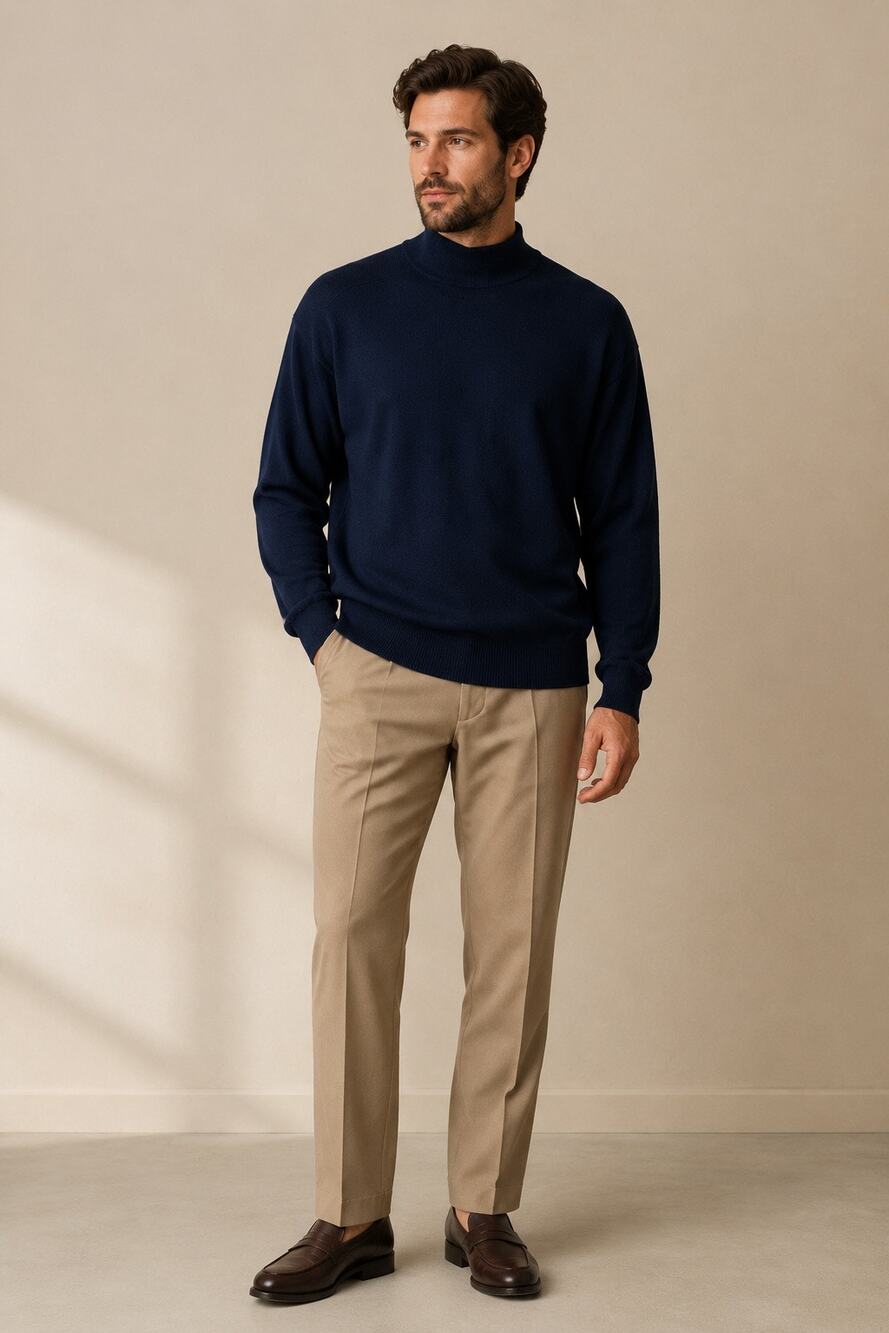 Giorgiolini Men’s XL Navy 100% Extra Fine Merino Wool Turtleneck Sweater Italy